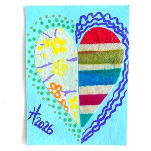 ACEO Original Art Acrylic Collage Heart Mixed Media ATC